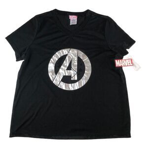 Marvel Avengers Pjammy Women’s Black V-Neck Sleep Shirt Top Metallic Logo XL NWT